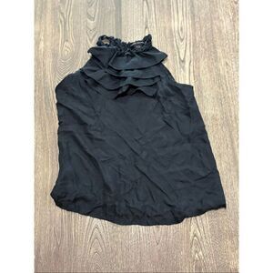 Elena Solano Womens Black 100% Silk Ruffle Front Sleeveless Blouse Top Size S